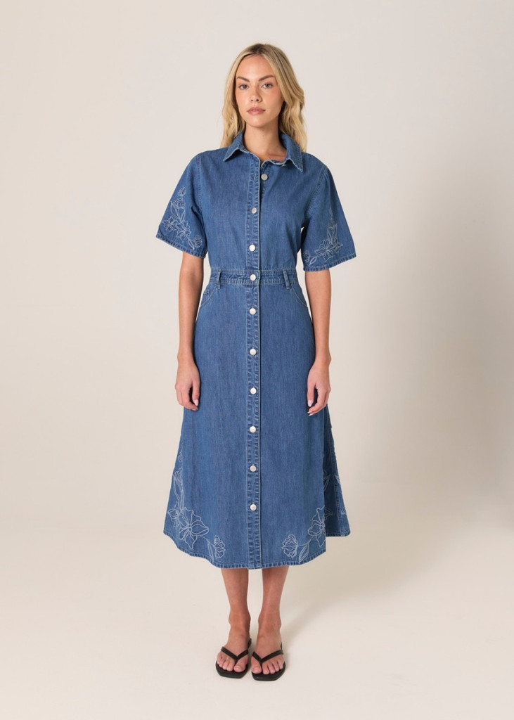 Women's Dress | Sloane Embroidered Denim Dress  | Fate + Becker