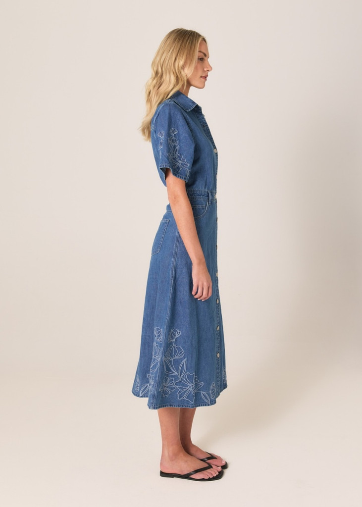 Women's Dress | Sloane Embroidered Denim Dress  | Fate + Becker