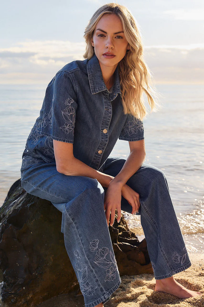 Women's Tops | Sloane Embroidered Denim Shirt  | Fate + Becker