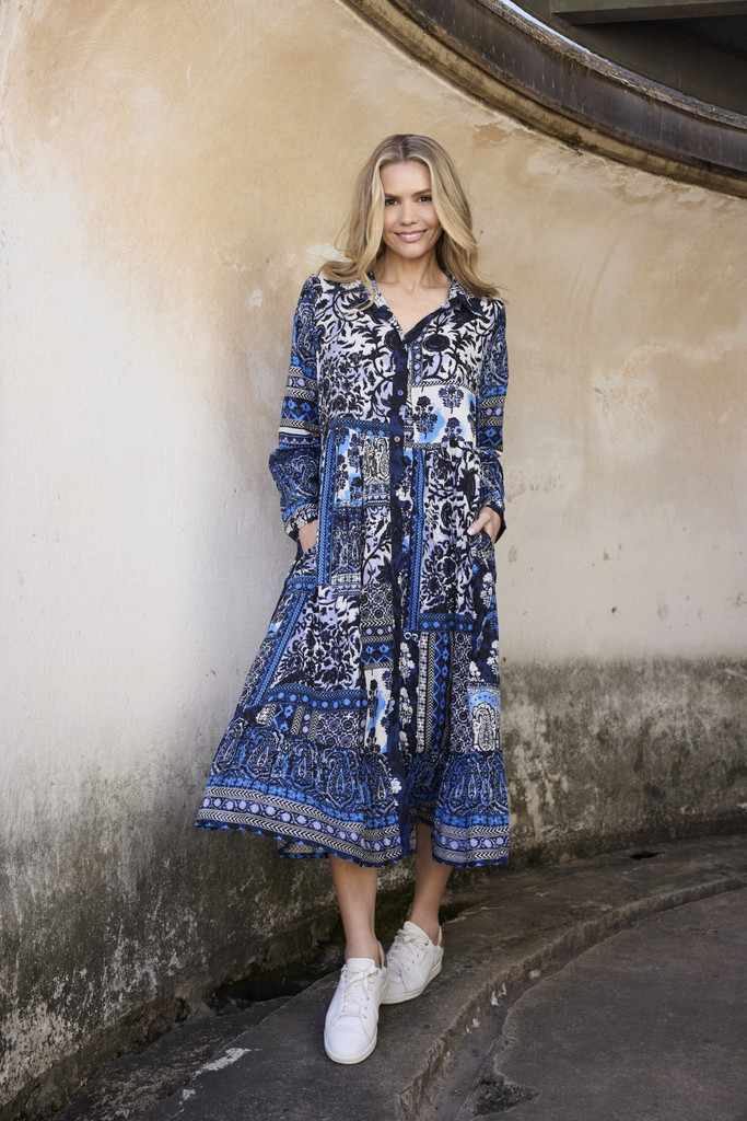 Women's Dresses | Bhadoi Maxi Collar Dress | ORIENTIQUE