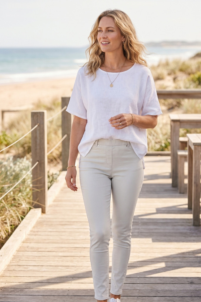 Women's Pant | Full Length Stretch Denim Jegging | Cafe Latte