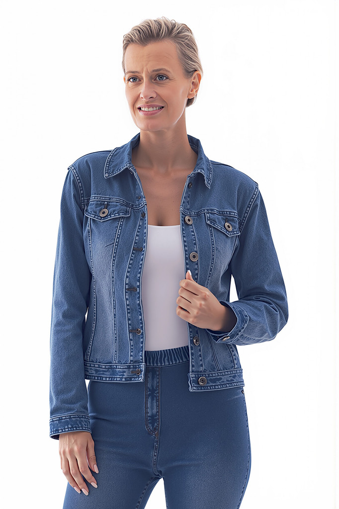 Women's Jackets | Cropped Stretch Denim Jacket  | Cafe Latte