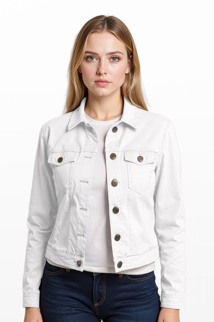 Women's Jackets | Cropped Stretch Denim Jacket  | Cafe Latte