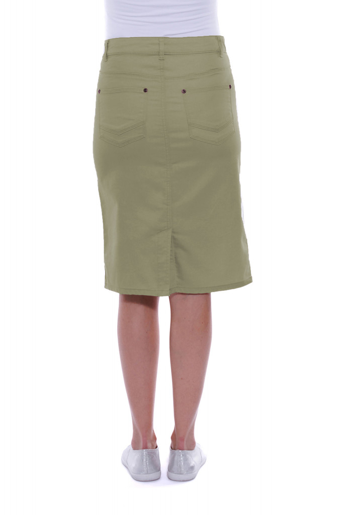 Women's Skirt | Knee-Length Stretch Denim Skirt | Cafe Latte