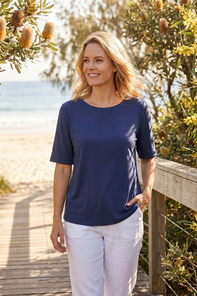 Women's Top | Cuff Hem T-Shirt  | Cafe Latte