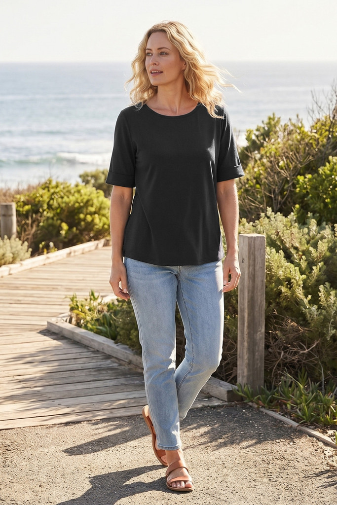Women's Top | Cuff Hem T-Shirt  | Cafe Latte