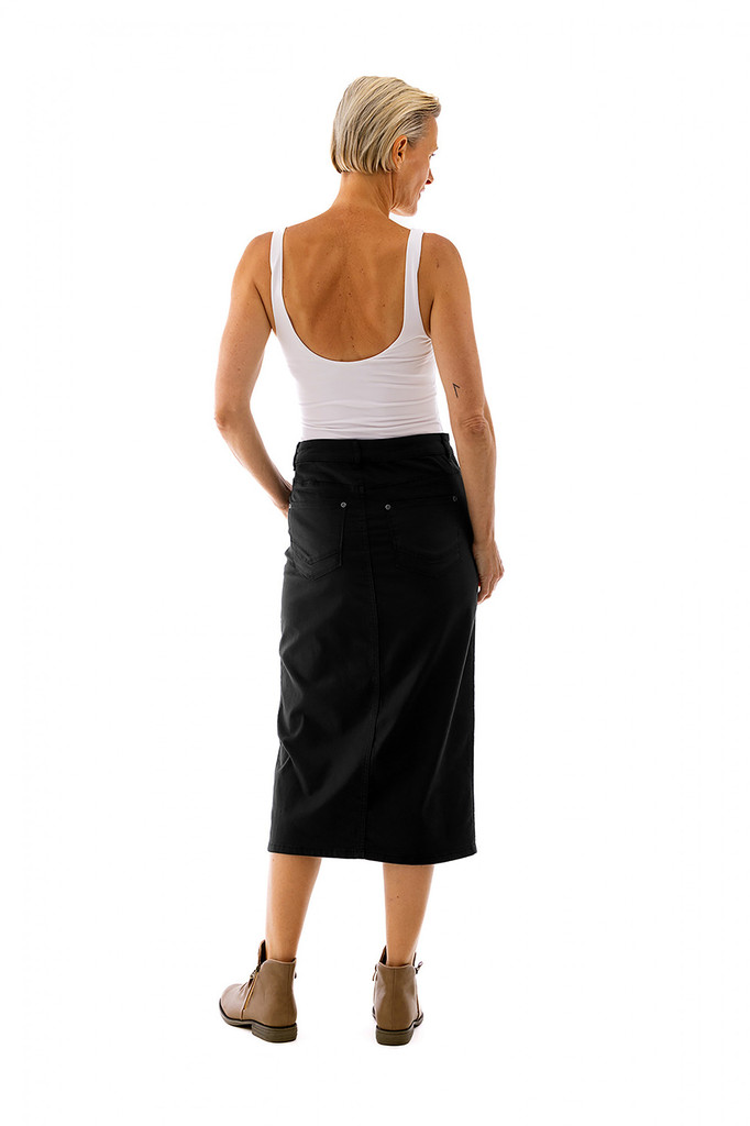 Women's Skirt | Midi Stretch Denim Skirt | Cafe Latte