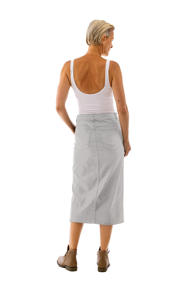 Women's Skirt | Midi Stretch Denim Skirt | Cafe Latte