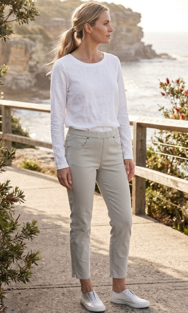 Women's Pant | 7/8 Stretch Denim Pants | Cafe Latte