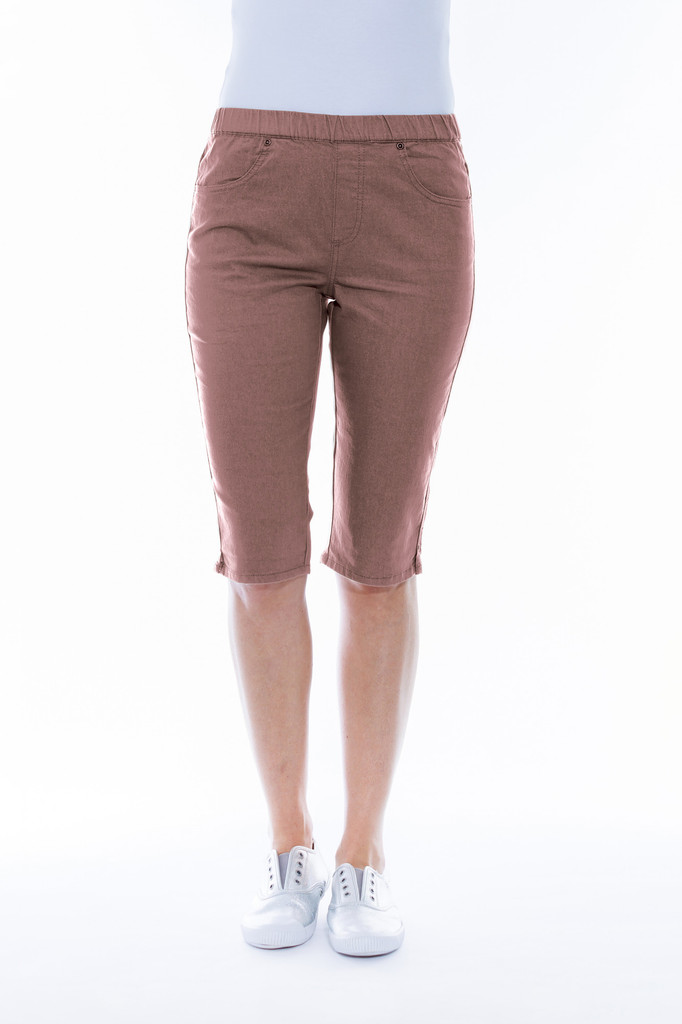 Women's Shorts | Bermuda Stretch Denim Shorts | Cafe Latte