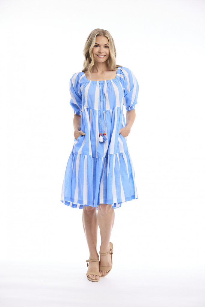 Women's Dresses | Stripe Square Neckline Dress | ORIENTIQUE