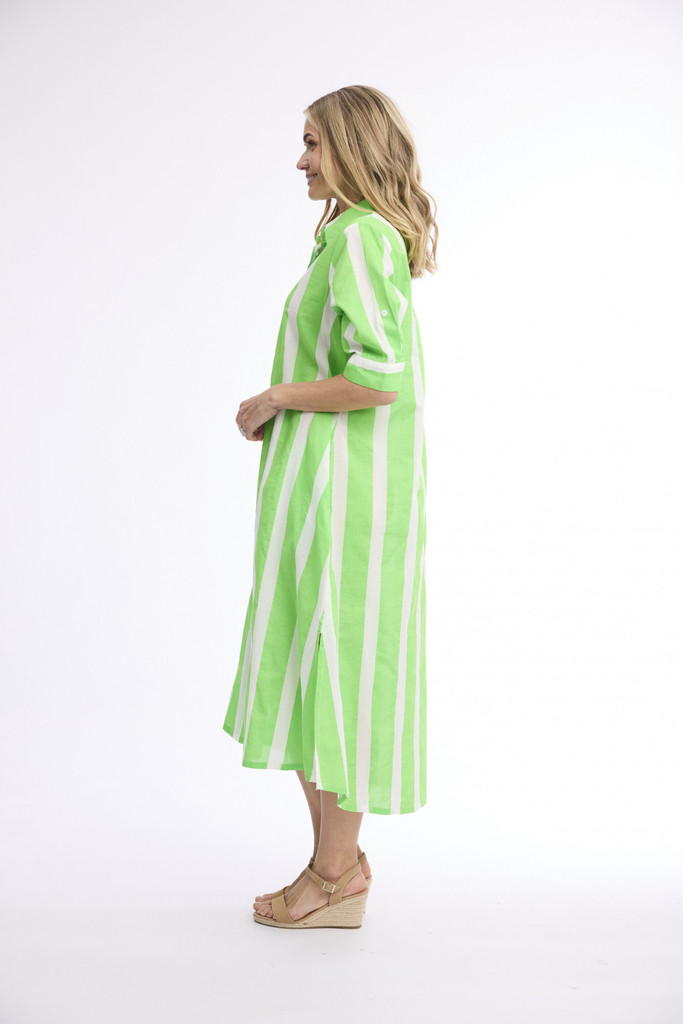 Women's Dresses | Stripe Long Buttonthrough Dress | ORIENTIQUE