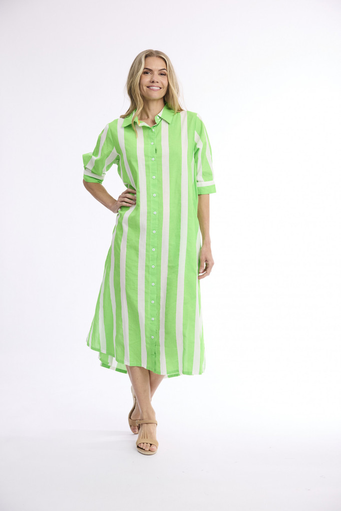 Women's Dresses | Stripe Long Buttonthrough Dress | ORIENTIQUE