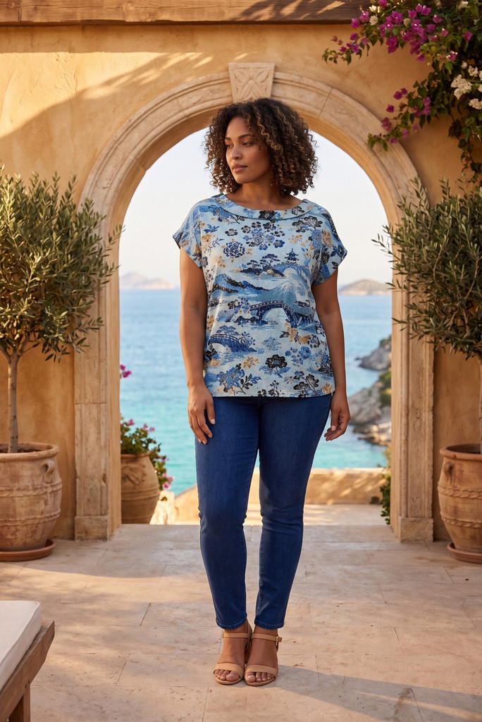 Women's Top | Nanjing Rolled Neckline Top | ORIENTIQUE