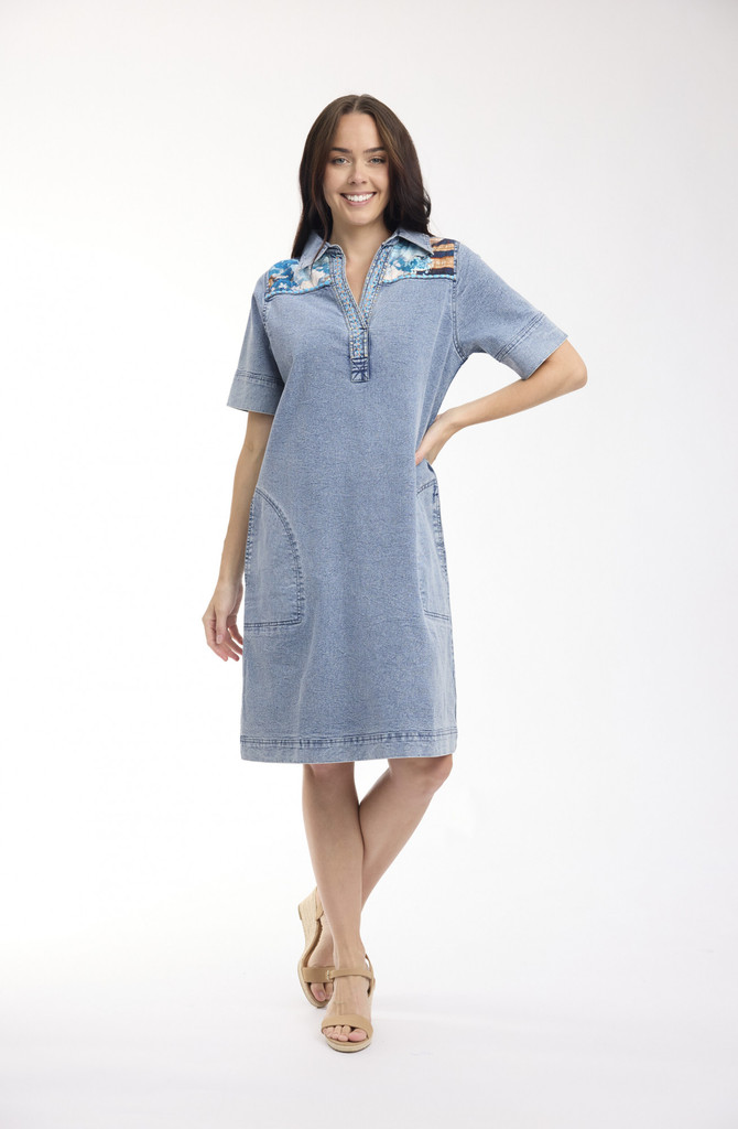 Women's Dresses | Nanjing Denim Patch Dress | ORIENTIQUE