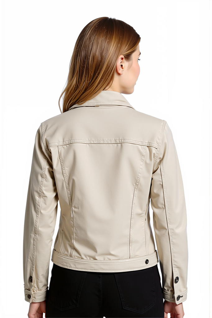 Women's Jackets | Cropped Stretch Denim Jacket  | Cafe Latte