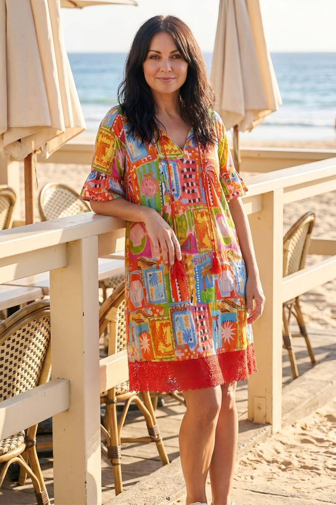 Women's Dresses | Hannah Short Sleeve Tunic Boho Dress | ONE SUMMER