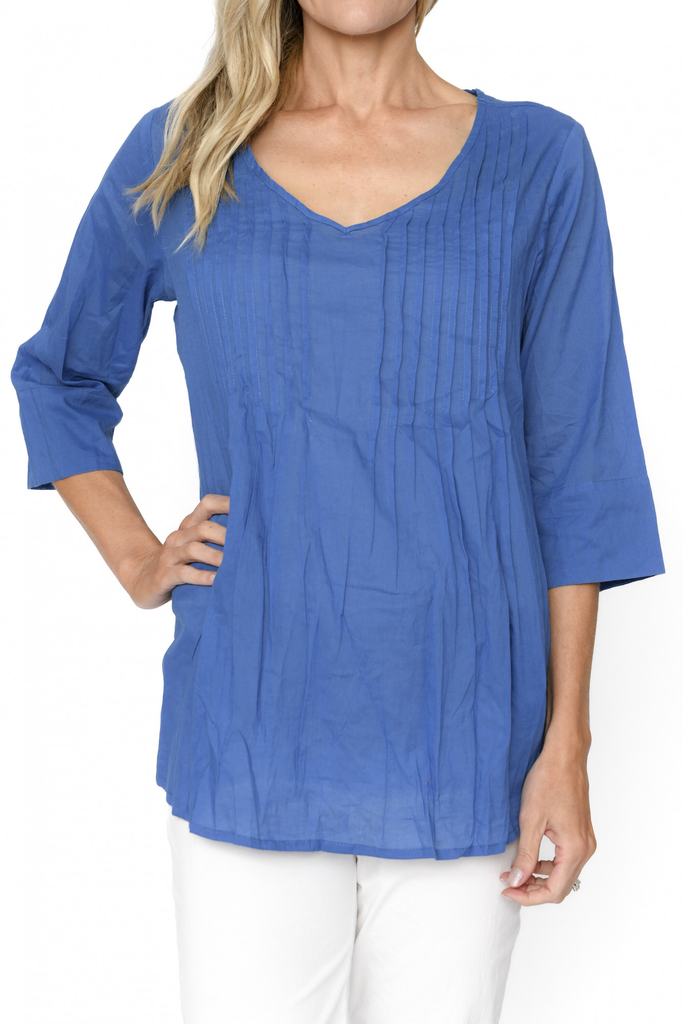 Women's Top | Evie 3/4 Sleeve Pleated Cotton Top | ONE SUMMER