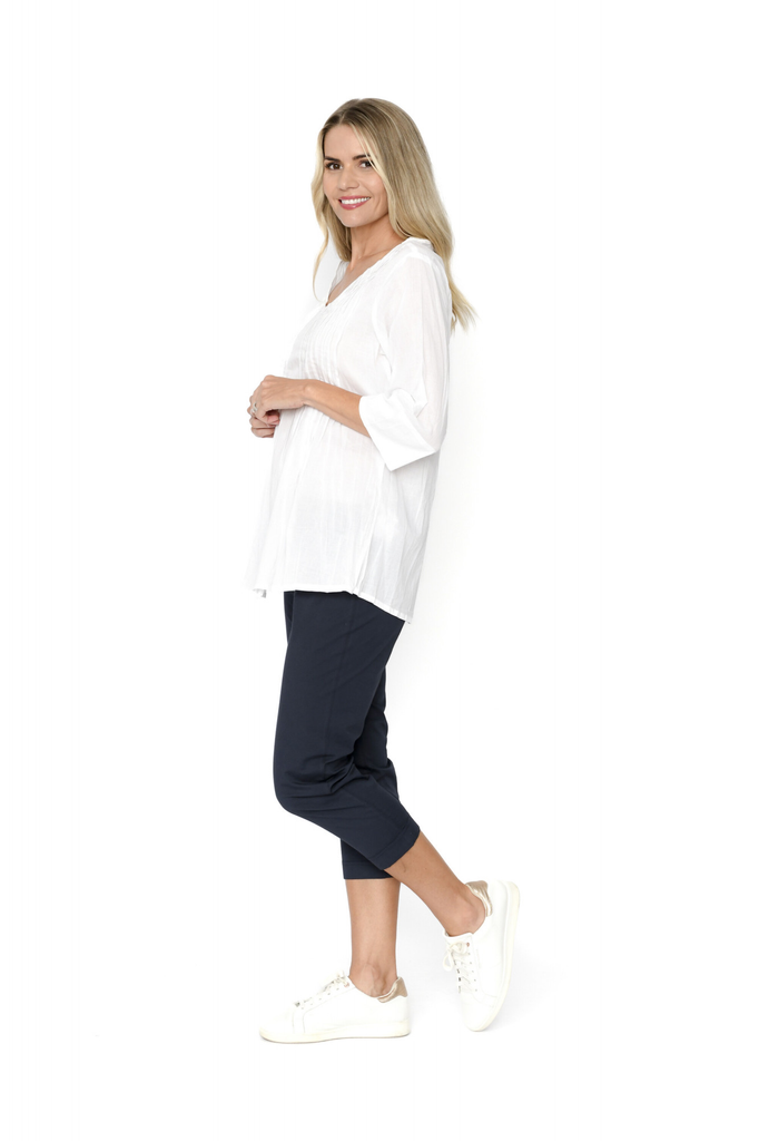 Women's Top | Evie 3/4 Sleeve Pleated Cotton Top | ONE SUMMER