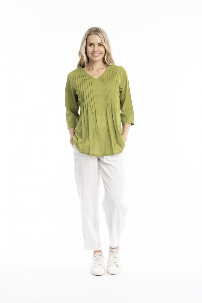 Women's Top | Evie 3/4 Sleeve Pleated Cotton Top | ONE SUMMER