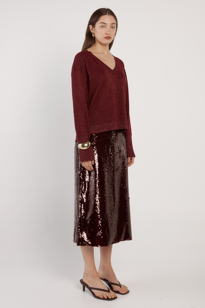 Women's Top | Oriane Sparkle V-Neck Knit Top | Fate + Becker