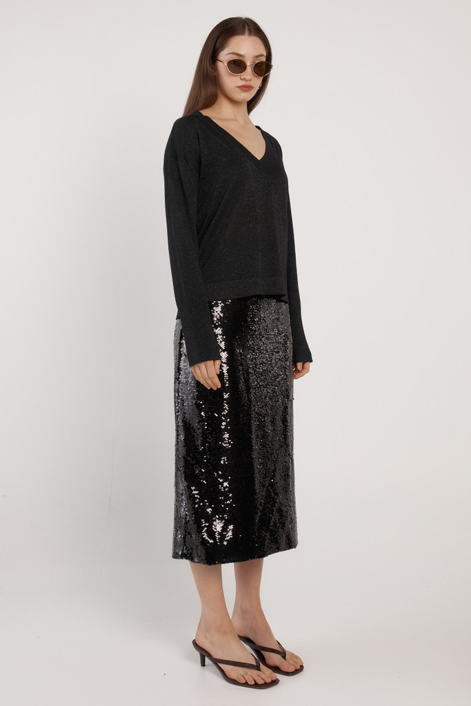 Women's Skirt | Monroe Sequin Pencil Skirt in Black | FATE+BECKER
