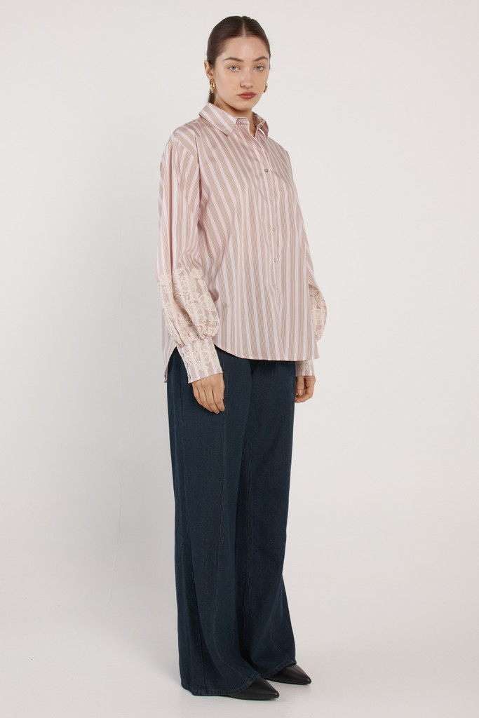 Women's Shirt | Paloma Striped Embroidered Shirt | FATE+BECKER