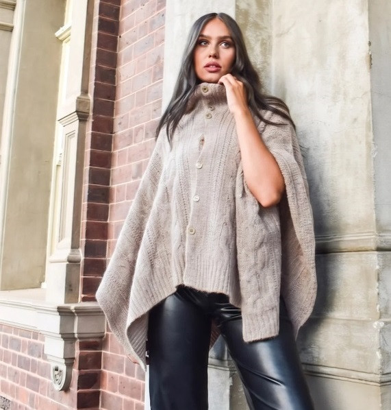 Women's Knits| Oversized Poncho with Buttons | CINNEMON CREATIONS
