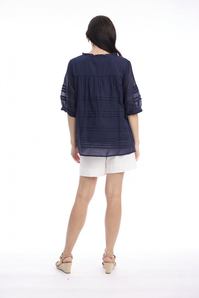 Women's Top | Cotton Gauze Pleated Top | ORIENTIQUE