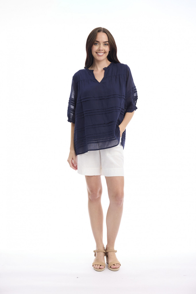 Women's Top | Cotton Gauze Pleated Top | ORIENTIQUE