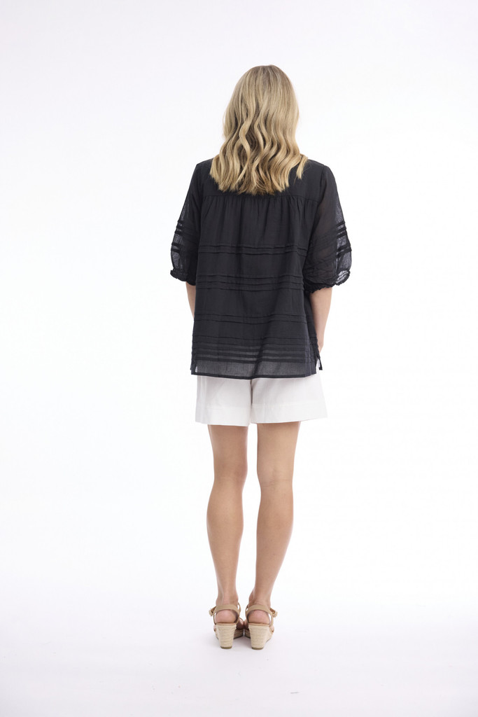 Women's Top | Cotton Gauze Pleated Top | ORIENTIQUE