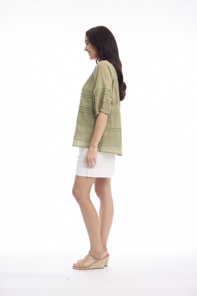 Women's Top | Cotton Gauze Pleated Top | ORIENTIQUE
