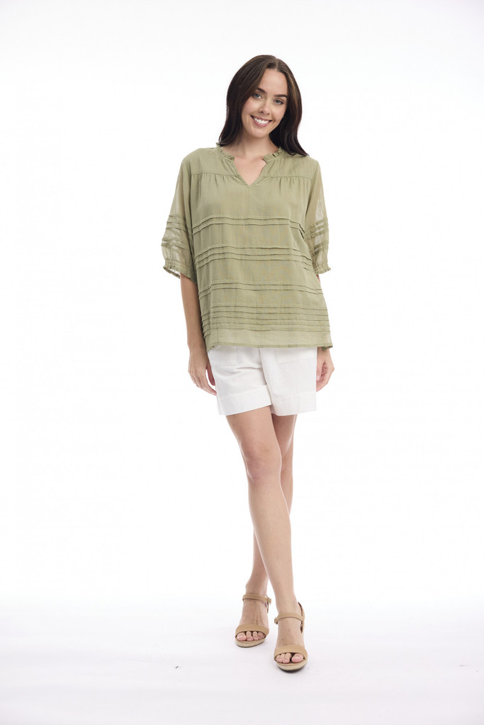 Women's Top | Cotton Gauze Pleated Top | ORIENTIQUE