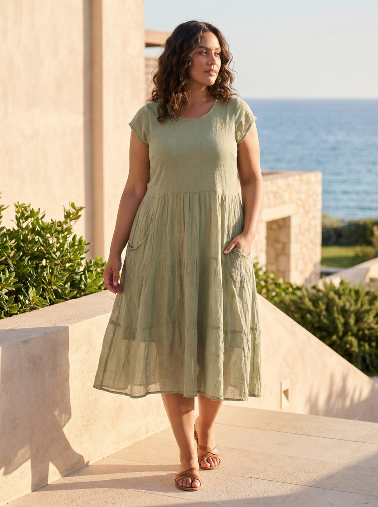 Women's Dresses | Cotton Gauze Bias Pockets Dress | ORIENTIQUE