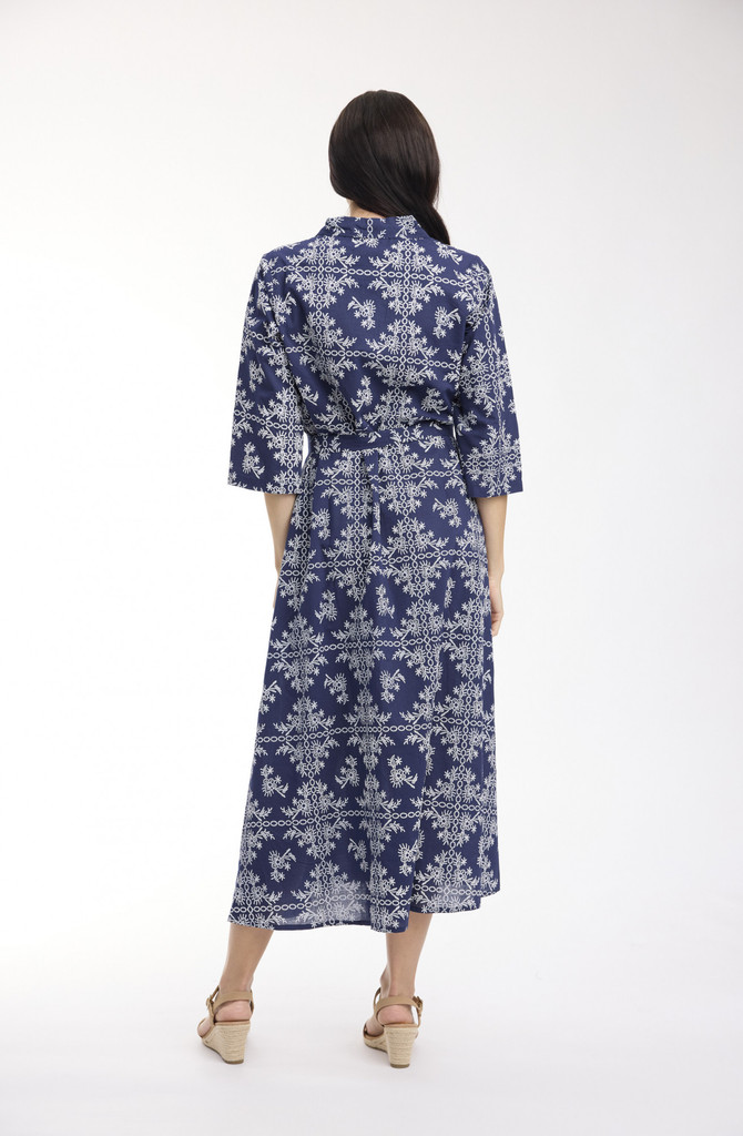 Women's Dresses | Broderie Print Collar Long Dress | ORIENTIQUE