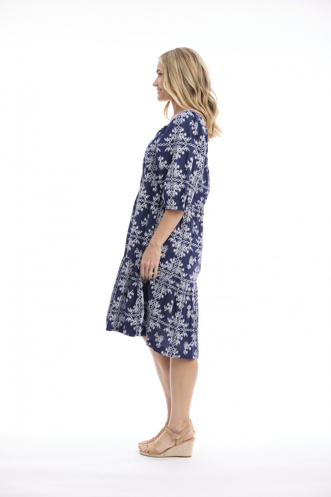 Women's Dresses | Broderie Print Square Neckline Dress | ORIENTIQUE