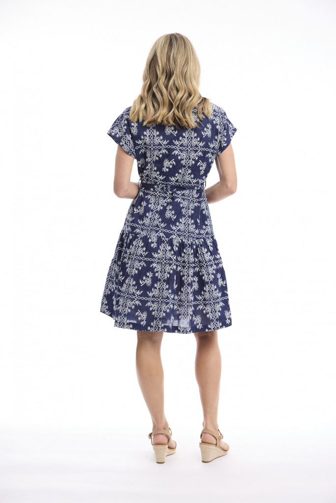 Women's Dresses | Broderie Print V Neck Buttonthrough Short Dress | ORIENTIQUE