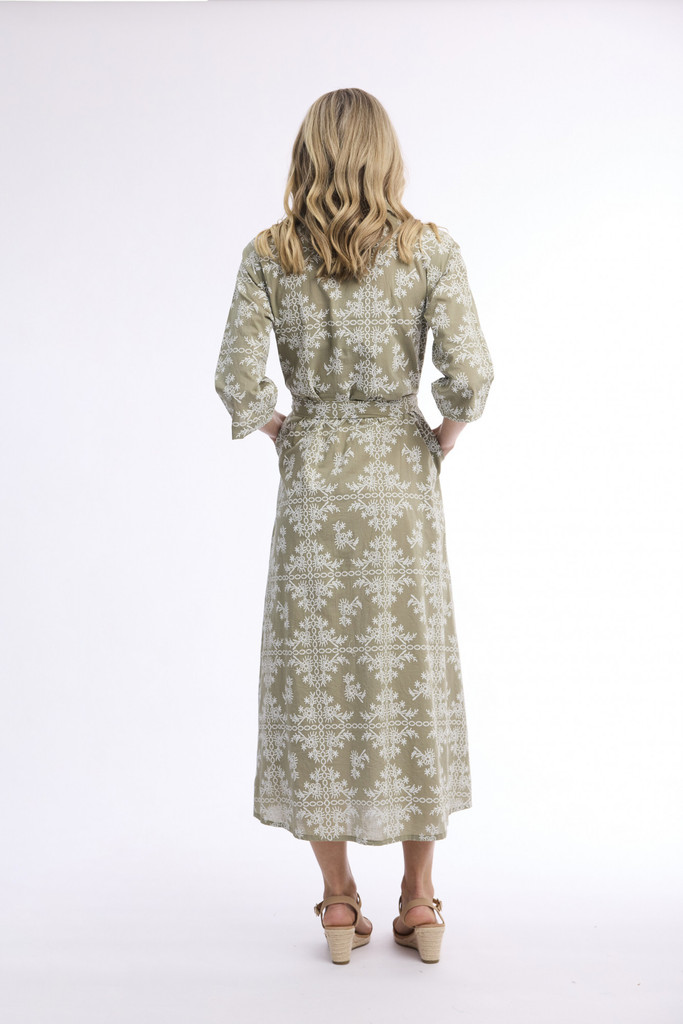 Women's Dresses | Broderie Print Collar Long Dress | ORIENTIQUE