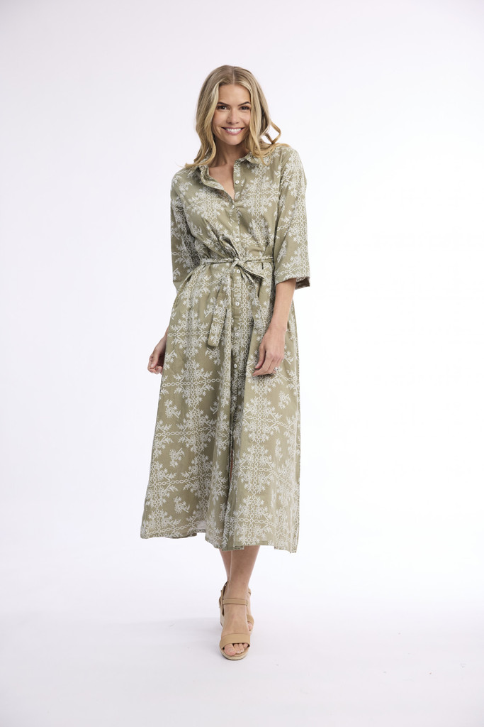Women's Dresses | Broderie Print Collar Long Dress | ORIENTIQUE