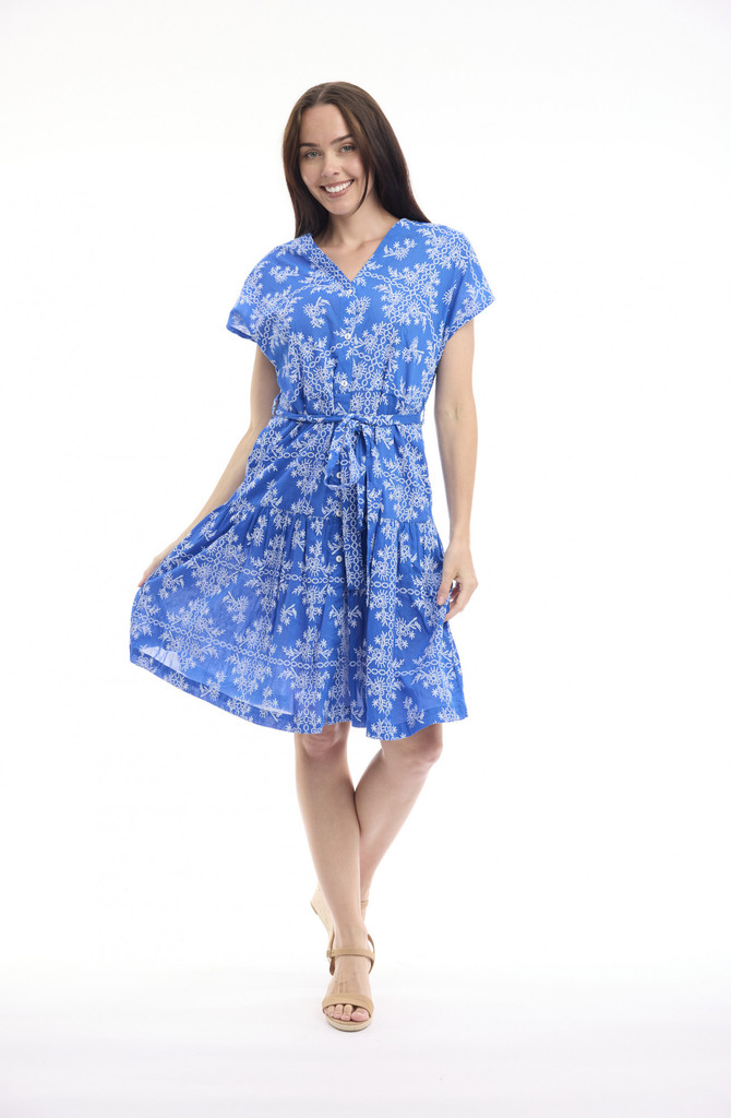 Women's Dresses | Broderie Print V Neck Buttonthrough Short Dress | ORIENTIQUE