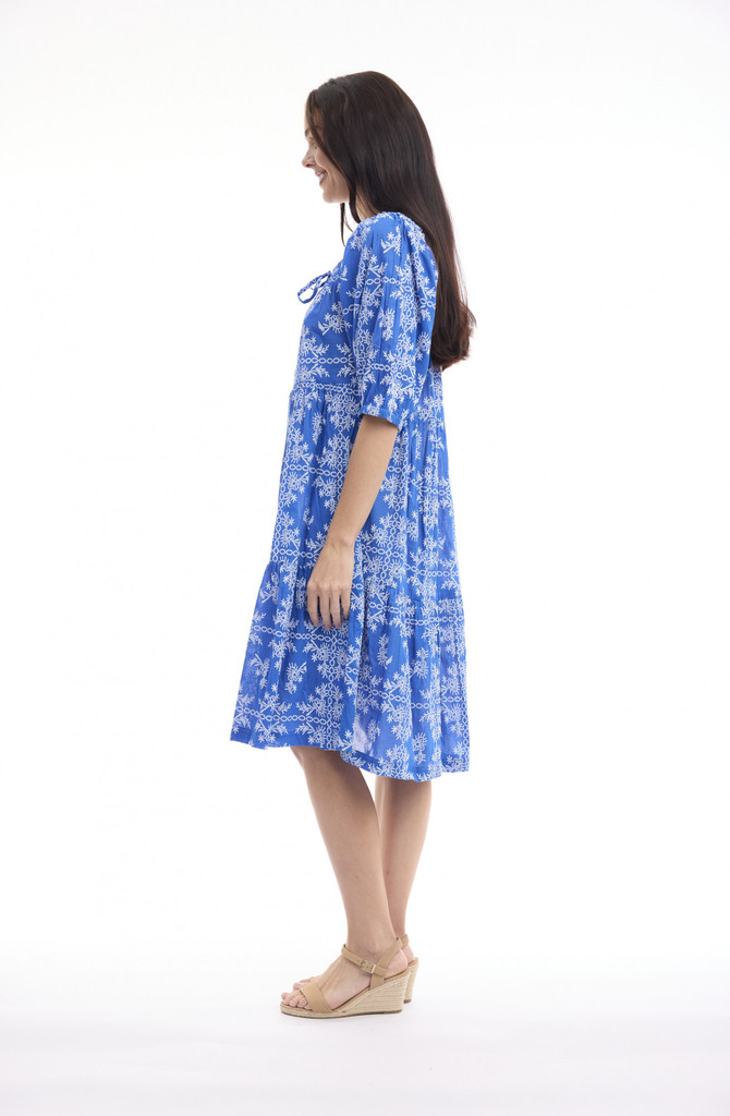 Women's Dresses | Broderie Print Square Neckline Dress | ORIENTIQUE