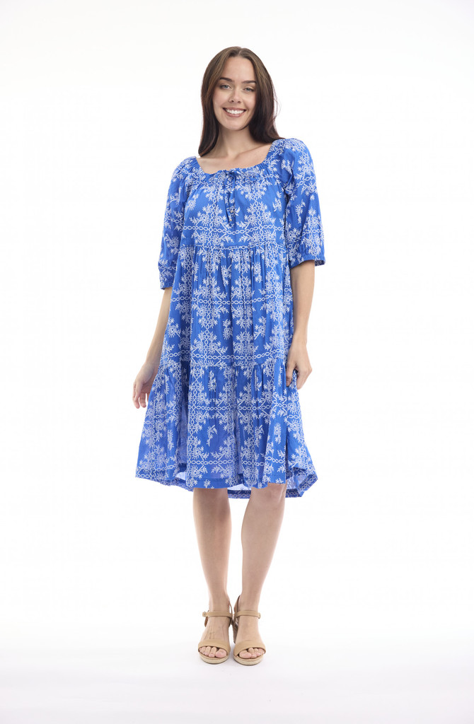 Women's Dresses | Broderie Print Square Neckline Dress | ORIENTIQUE
