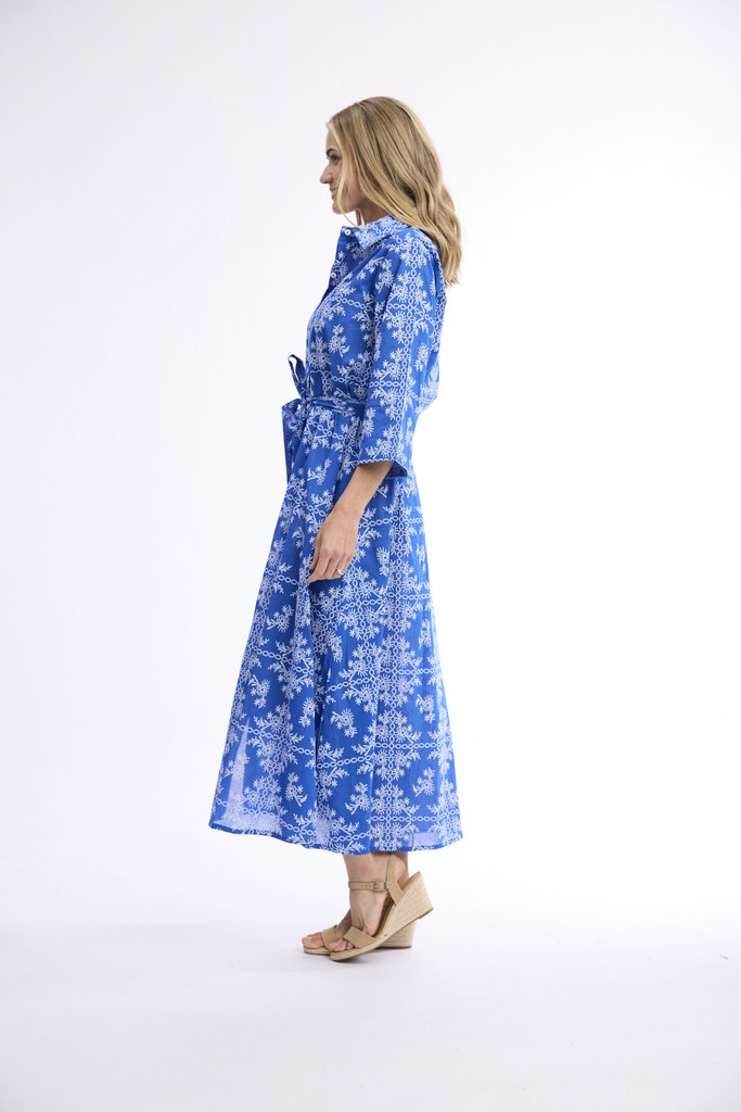 Women's Dresses | Broderie Print Collar Long Dress | ORIENTIQUE