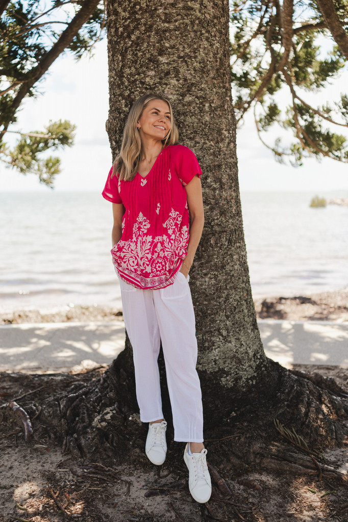 Women's Top | Kayla Short Sleeve Cotton Blouse | ONE SUMMER