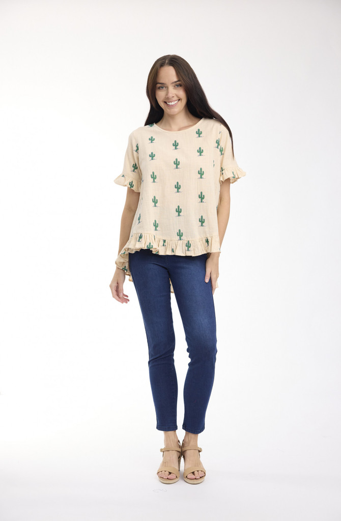 Women's Top | Citadelle Embroidered Frill Top | ORIENTIQUE