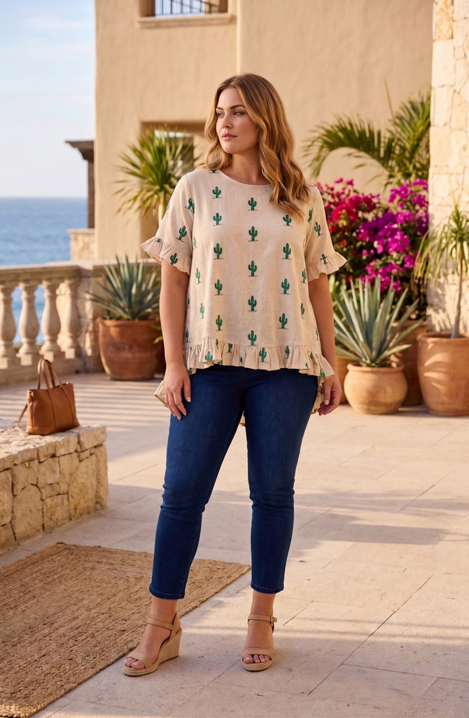 Women's Top | Citadelle Embroidered Frill Top | ORIENTIQUE