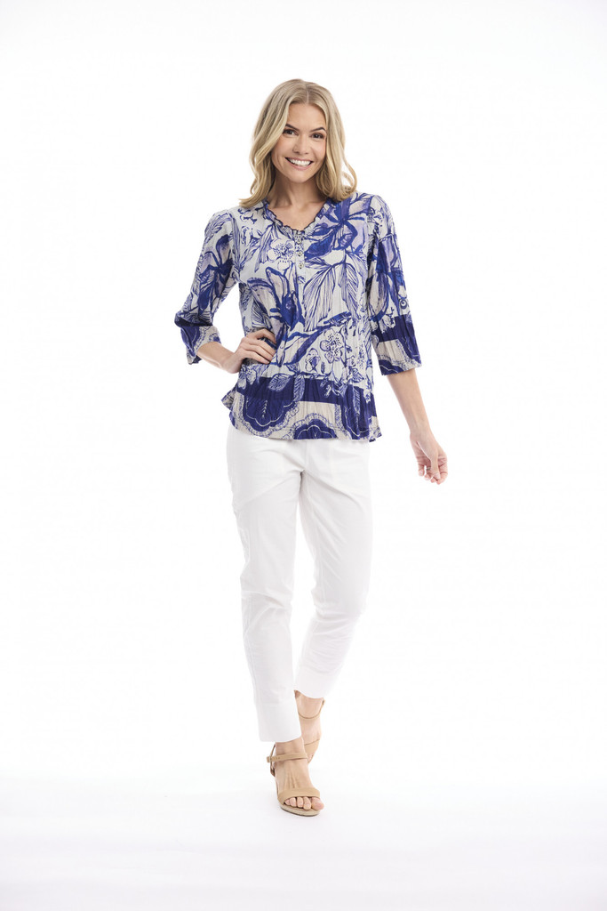 Women's Top | Avignon Frill Neckline Top | ORIENTIQUE
