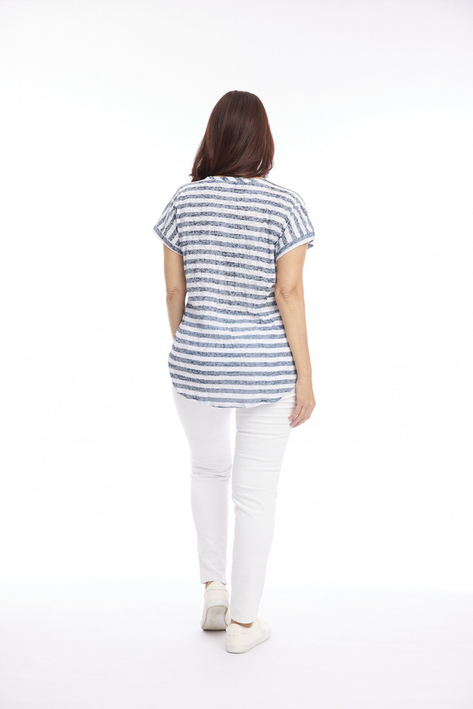 Navy | Burnout Stripe & Print Tee by Cafe Latte | Alibi Online