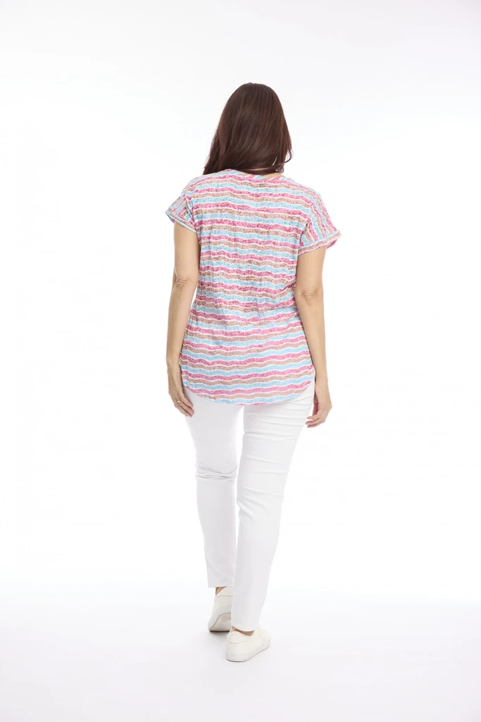 Hot Pink | Burnout Stripe & Print Tee by Cafe Latte | Alibi Online