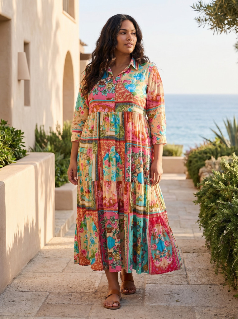Women's Dresses | Foulard Fleurs Layers Collar Dress | ORIENTIQUE